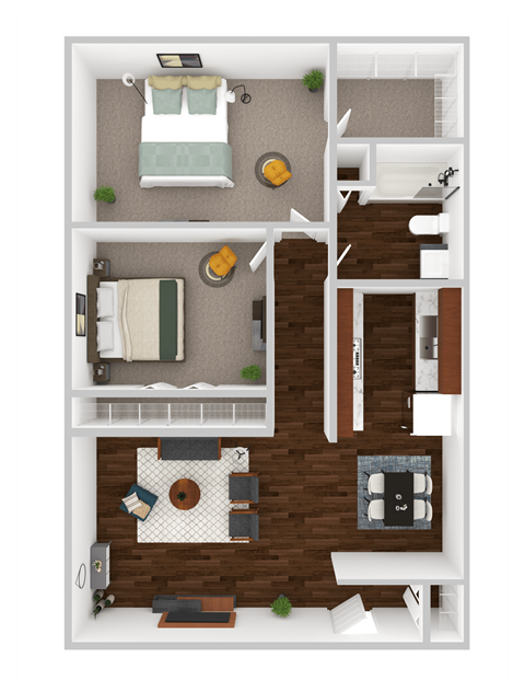 Floor plan for 2 beds, 1 bath, 824 sqft